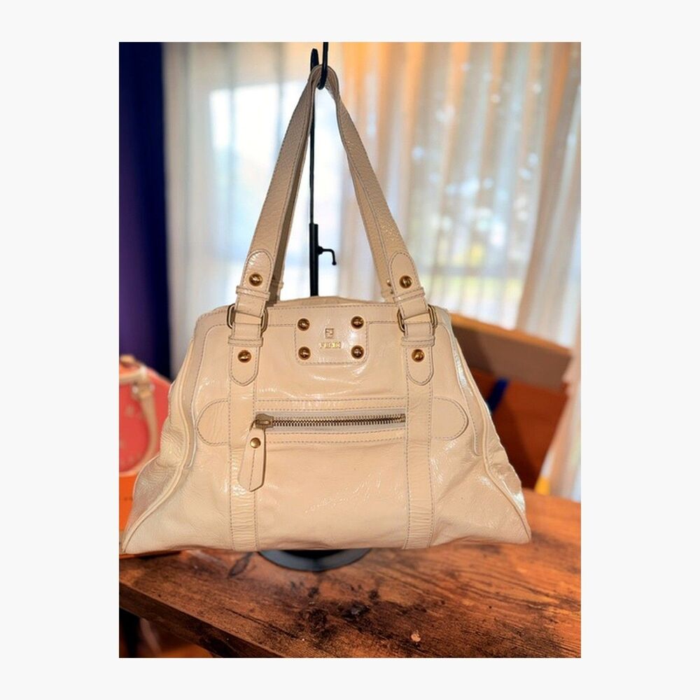 FENDI White Patent Leather Large *Borsa De Jour* Tote/Shoulder Bag, Italy, $1595